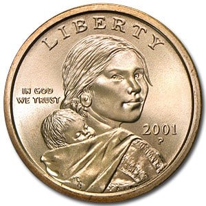 2001-P Sacagawea Dollar BU: 2001-P Sacagawea Dollar BU Product ID: 5306 Year: 2001 Grade: Brilliant Unc Grade Service: None Denomination: $1.00 Mint Mark: P - Philadelphia Metal Content: 0 troy oz Purity: N