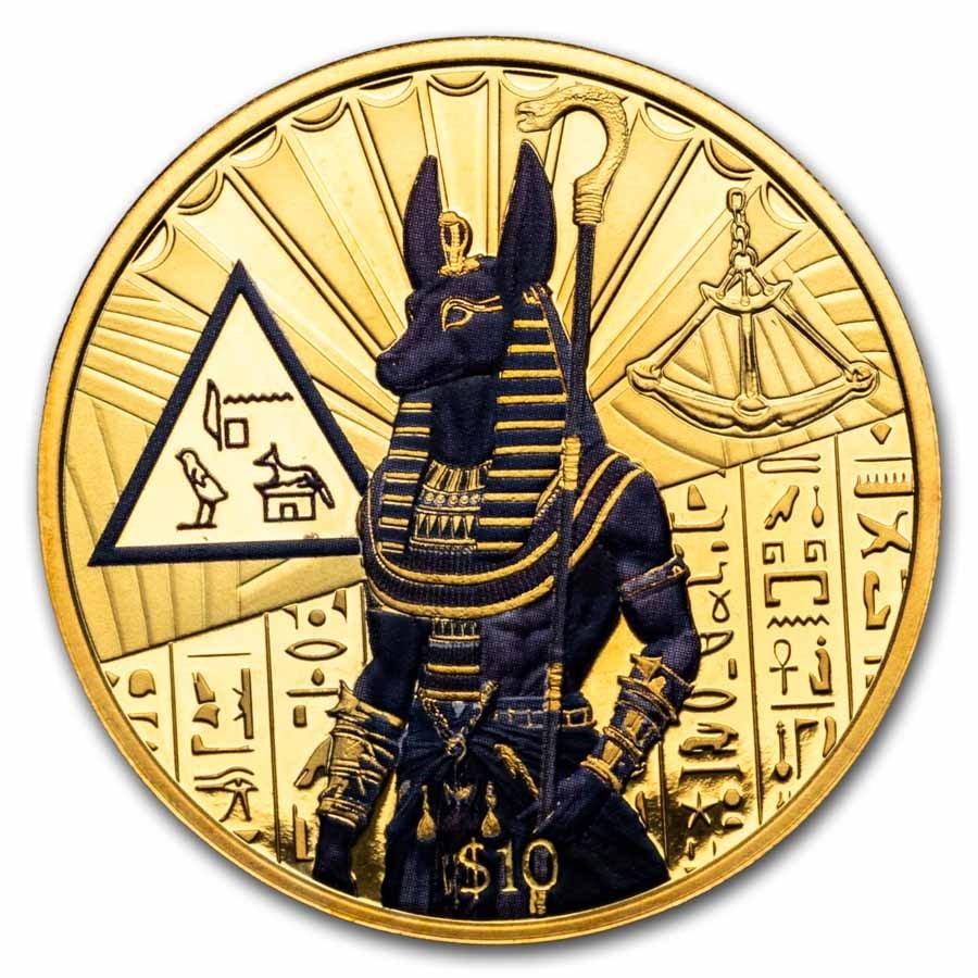 2023 Sierra Leone 1 oz Silver Gilded Egyptian Gods: Anubis: 2023 Sierra Leone 1 oz Silver Gilded Egyptian Gods: Anubis Product ID: 286784 Year: 2023 Grade: Proof Grade Service: None Denomination: 10 Dollars Mint Mark: Not Shown Metal Content: 1 tr