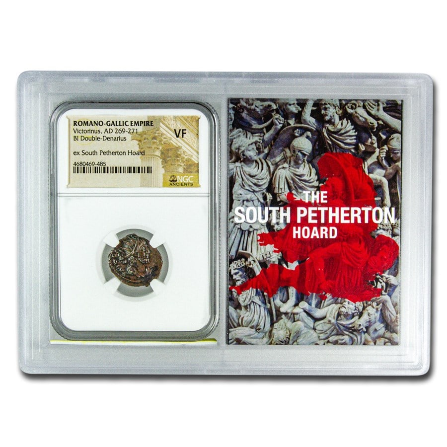 Roman BI Dbl Denarius Victorinus VF NGC (Petherton Hoard Vault): Roman BI Dbl Denarius Victorinus VF NGC (Petherton Hoard Vault) Product ID: 214997 Year: 269-271 AD Grade: Very Fine Grade Service: NGC Denomination: BI Double Denarius Mint Mark: Not Shown