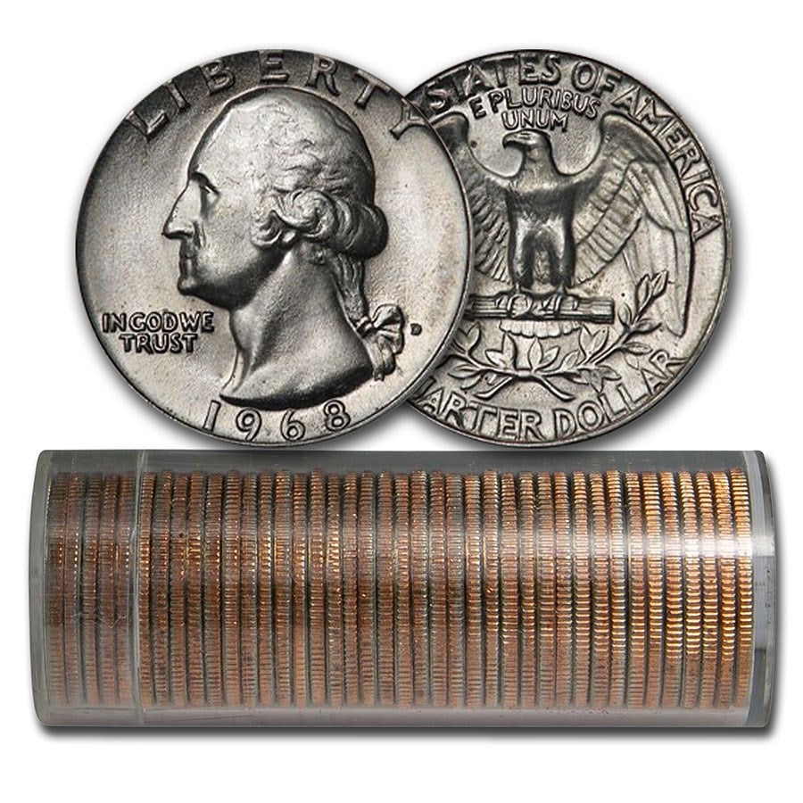 1968-D Washington Quarter 40-Coin Roll BU: 1968-D Washington Quarter 40-Coin Roll BU Product ID: 22927 Year: 1968 Grade: Brilliant Unc Grade Service: None Denomination: 25 Cents Mint Mark: D - Denver Metal Content: 0 troy oz <