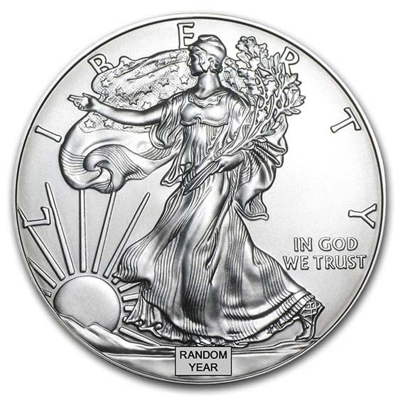 1 oz American Silver Eagle Coin BU (Random Year): 1 oz American Silver Eagle Coin BU (Random Year) Product ID: 23331 Year: Random Grade: Brilliant Unc Grade Service: None Denomination: $1.00 Mint Mark: Varies Metal Content: 1 troy oz