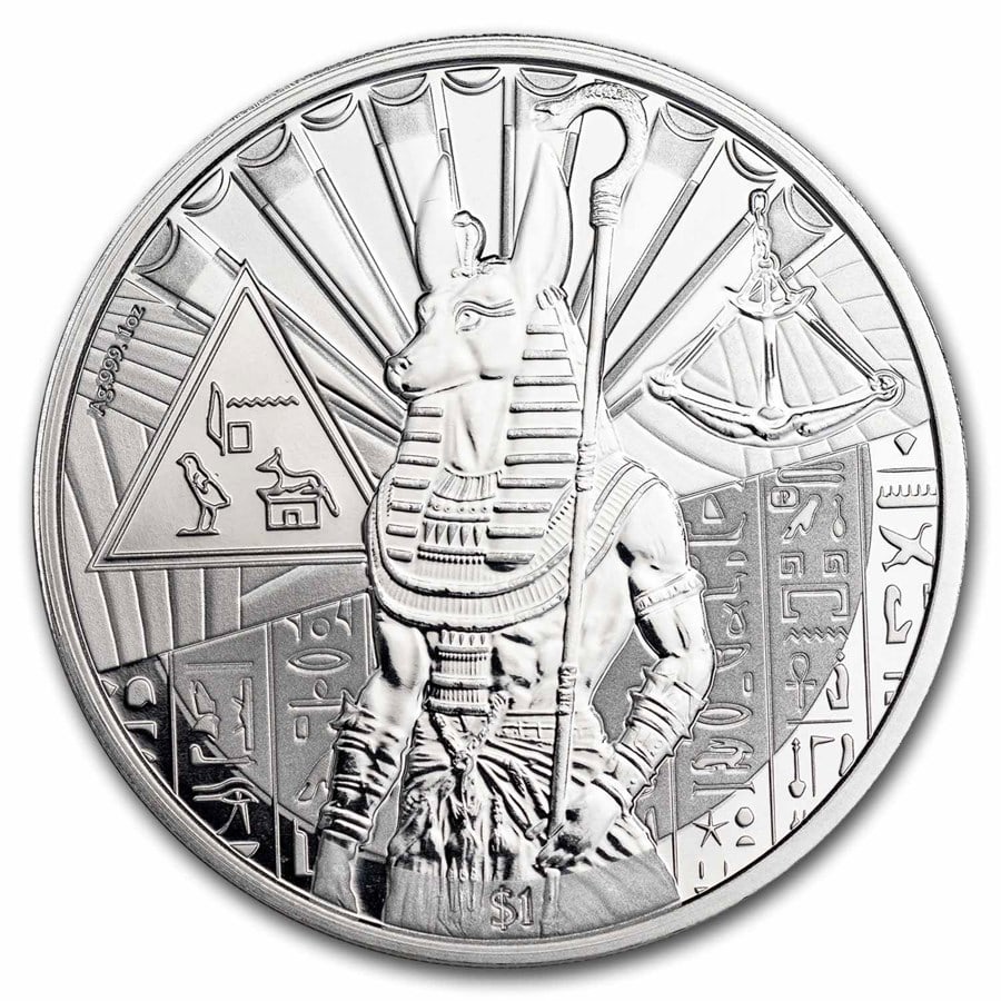 2023 Sierra Leone 1 oz Silver Egyptian Gods: Anubis: 2023 Sierra Leone 1 oz Silver Egyptian Gods: Anubis Product ID: 279566 Year: 2023 Grade: Brilliant Unc Grade Service: None Denomination: 1 Dollar Mint Mark: Not Shown Metal Content: 1 tro