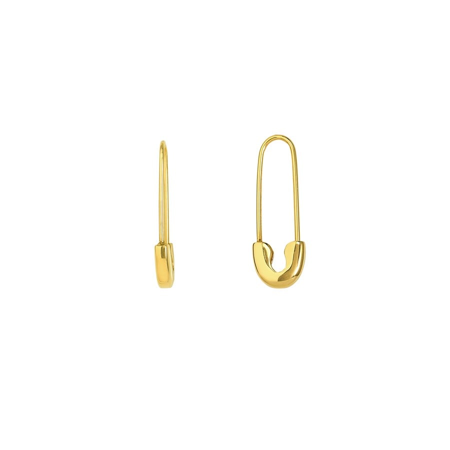 14K Yellow Gold Safety Pin Earrings: 14K Yellow Gold Safety Pin Earrings Product Id: 242856 Purity: 14K Finish: Polished Earring Closure: N/A Earring Type: Fancymm