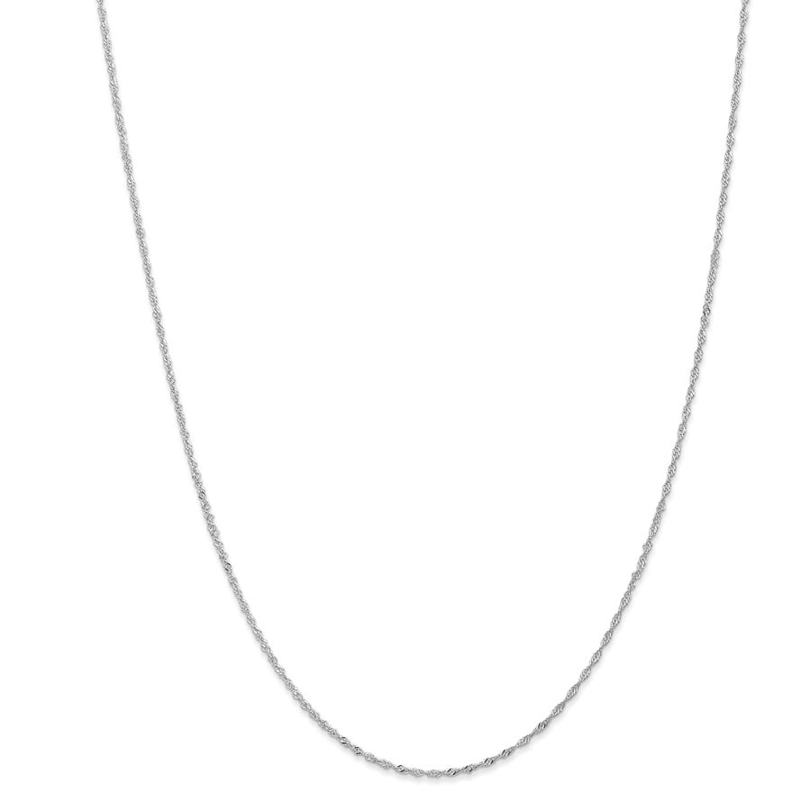 14k White Gold 1.1 mm Singapore Chain Necklace - 16 in.: 14k White Gold 1.1 mm Singapore Chain Necklace - 16 in. Product Id: 164633 Metal: Gold Purity: 14k Length Of Item: 16 in Chain Type: Singapore Chain Length: 16 in Chain Width: 1.1 mm