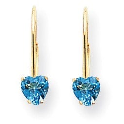 14k 5 mm Heart Blue Topaz Leverback Earrings: 14k 5 mm Heart Blue Topaz Leverback Earrings Product Id: 165833 Metal: Gold Purity: 14k Length Of Item: 17 mm Stone Type: Swiss Blue Topaz Stone Color: Blue Earring Closure: Leverback