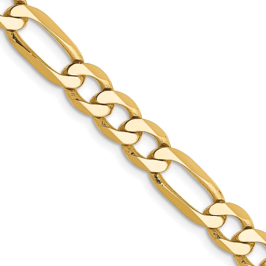 10K Yellow Gold 6.25mm Flat Figaro Chain - 30 in.: 10K Yellow Gold 6.25mm Flat Figaro Chain - 30 in. Product Id: 264609 Metal: Gold Purity: 10K Finish: Polished Length Of Item: 30 in Chain Type: Figaro Chain Length: 30 in Chain W