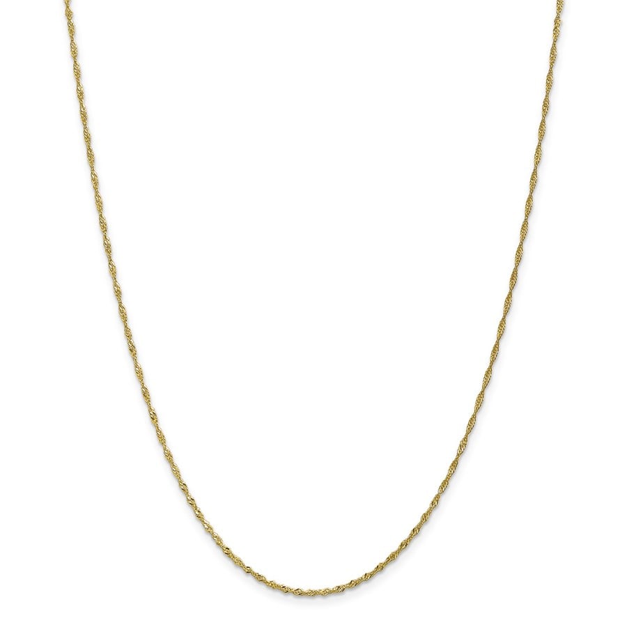 10K 1.3 mm Singapore Chain - 18 in.: 10K 1.3 mm Singapore Chain - 18 in. Product Id: 220732 Metal: Gold Purity: 10K Finish: Polished Length Of Item: 18 in Chain Type: Singapore Chain Length: 18 in Chain Width: 1.3 m