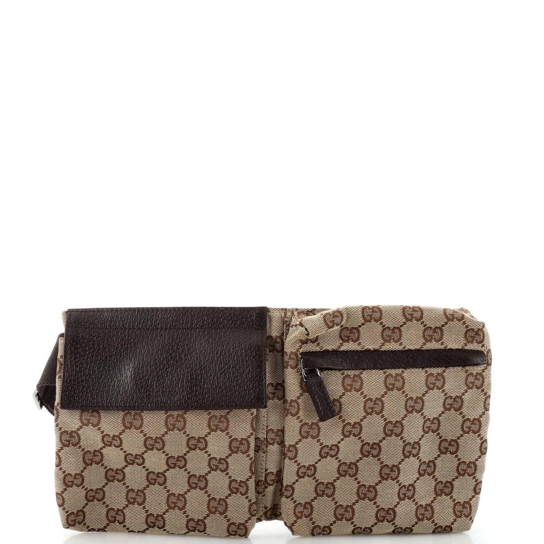 Gucci Vintage Double Belt Bag GG Canvas: Gucci Vintage Double Belt Bag GG Canvas Exterior Color: Brown Interior Color: Brown Exterior Material: Canvas Plain Interior Material: Fabric Hardware Color: Gun Metal Accessories: No Accessories