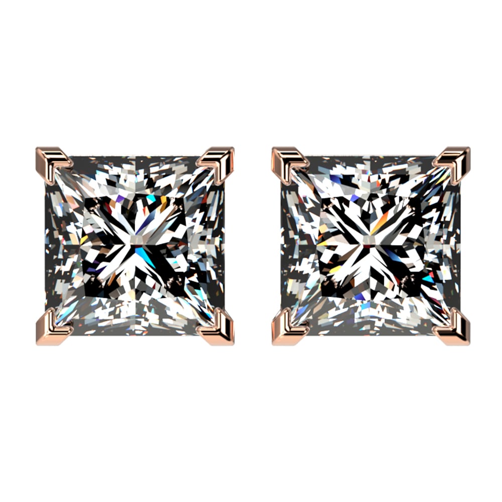 2.50 ctw VS/SI Quality Princess Diamond Stud Earrings 10k Rose Gold: 2.50 ctw VS/SI Quality Princess Diamond Stud Earrings 10k Rose Gold Item: Diamond StudTotal Gem weight: 2.5 carats Metal: Solid 10k Rose Gold Gold Product Weight: Approx. 2.8 grams Jewelry Note: