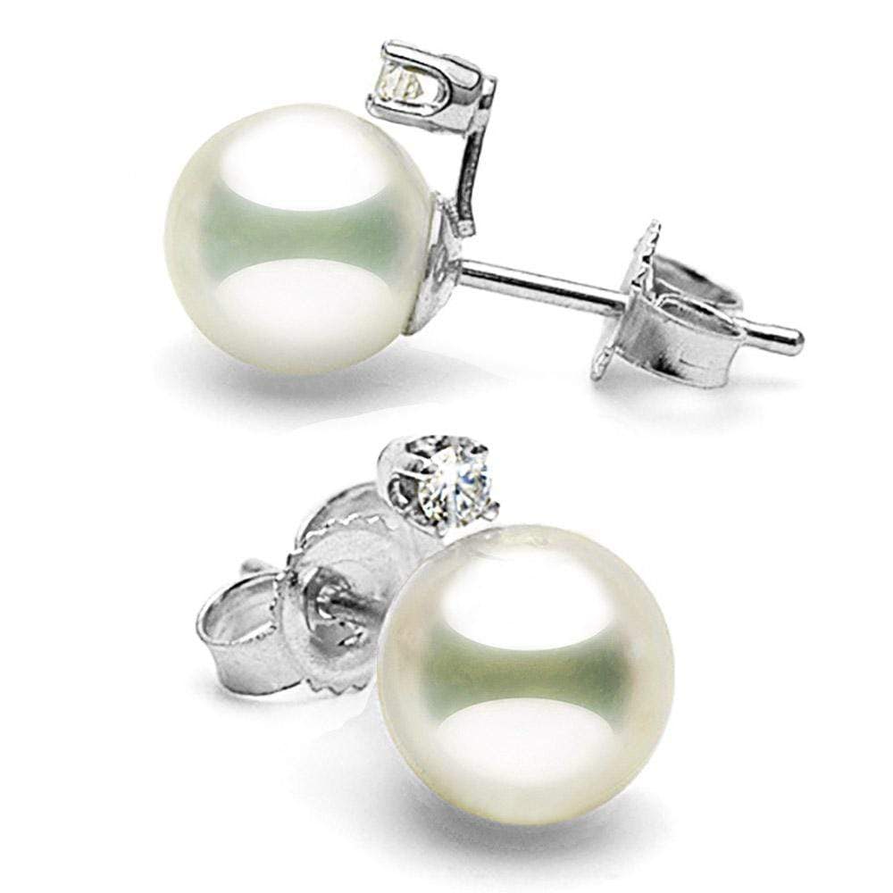 White Akoya Pearl and Diamond Radiance Earrings: White Akoya Pearl and Diamond Radiance Earrings 14K White Gold / AA+ Quality / 8.0-8.5mm