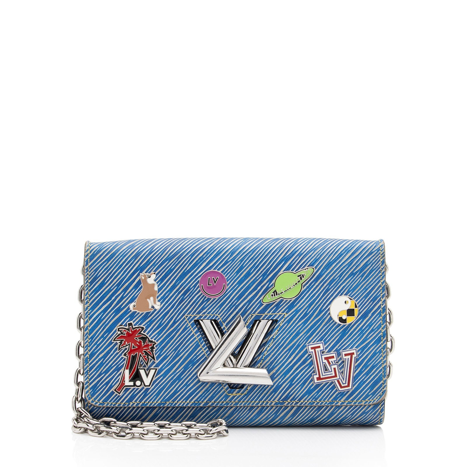 Louis Vuitton Epi Leather Pins Twist Chain Wallet: Louis Vuitton Epi Leather Pins Twist Chain Wallet Condition Quality: Visible scuffs and wear throughout exterior edges and corners. Light scuffs throughout exterior. Moderate surface scratches to logo