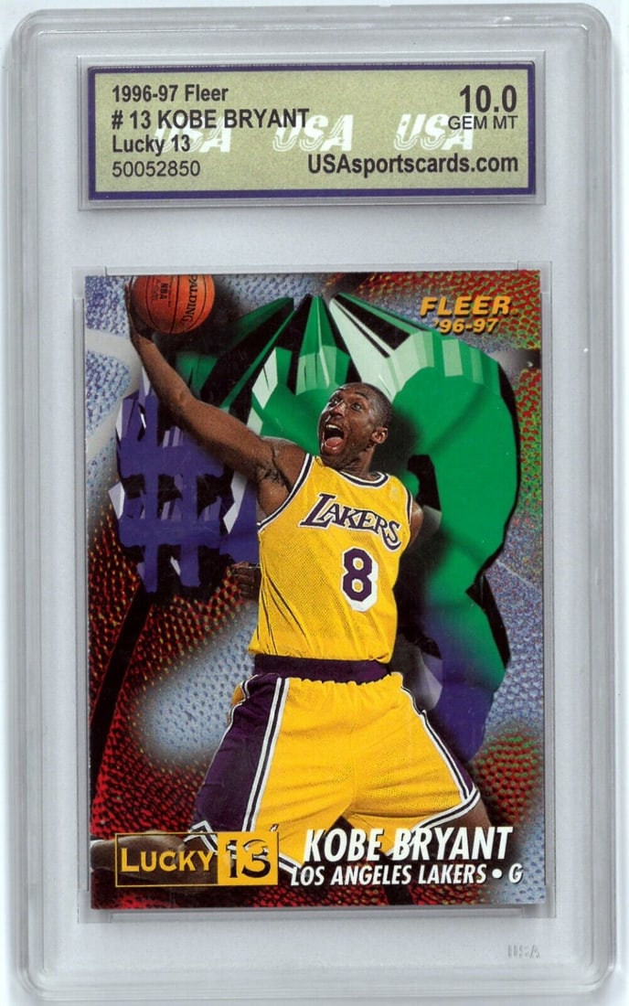 Kobe Bryant 1996-97 Fleer Lucky 13: Kobe Bryant 1996-97 Fleer Lucky 13 Kobe Bryant 1996-97 Fleer Lucky 13 Rookie Card #13- USA Grading 10 Gem Mint SKU no: 7366668091480