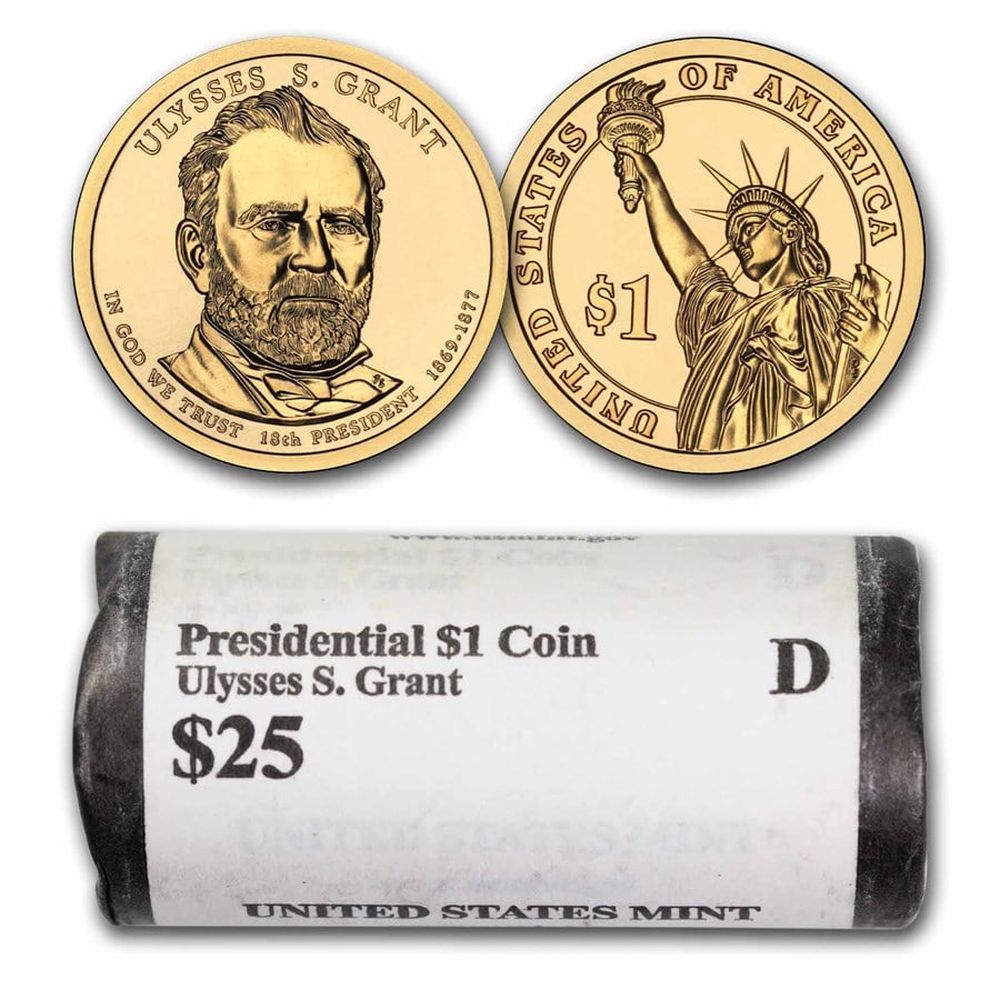 2011-D Ulysses S. Grant 25-Coin Presidential Dollar: 2011-D Ulysses S. Grant 25-Coin Presidential Dollar SKU no: RBJ231248 Year: 2011 Grade: Brilliant Unc Grade Service: None Denomination: 1 Dollar Mint Mark: D - Denver Metal Content: 0 tro