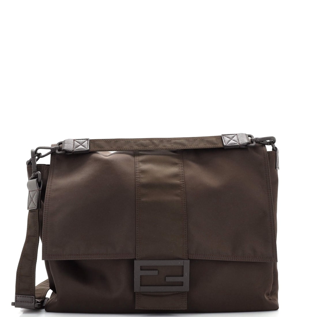 Fendi Baguette Flap Messenger Bag: Fendi Baguette Flap Messenger Bag Exterior Color: Green Interior Color: Green Exterior Material: Nylon Interior Material: Nylon Hardware Color: Black, Matte Accessories: Extra Strap, Dust bag, Det