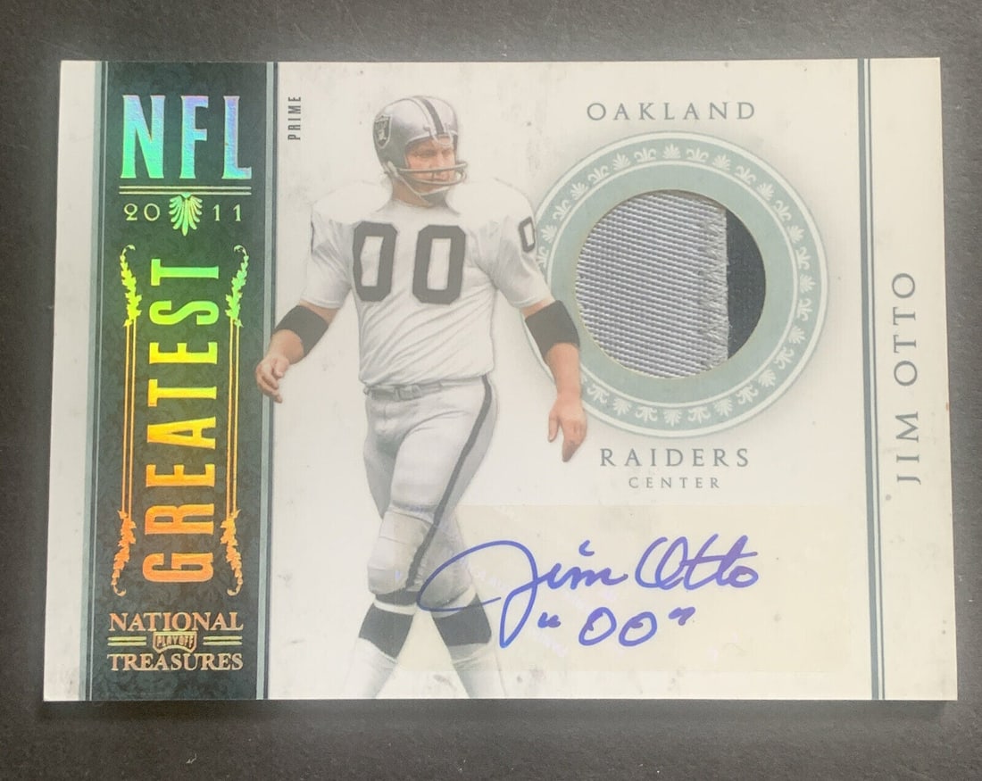 Jim Otto 2011 Panini National Treasures Football Hof Raiders MINT Auto Patch /15: Jim Otto 2011 Panini National Treasures Football Hof Raiders MINT Auto Patch /15 Jim Otto 2011 Panini National Treasures Football Hof Raiders MINT Auto Patch /15 SKU no: RBJ7259091402840
