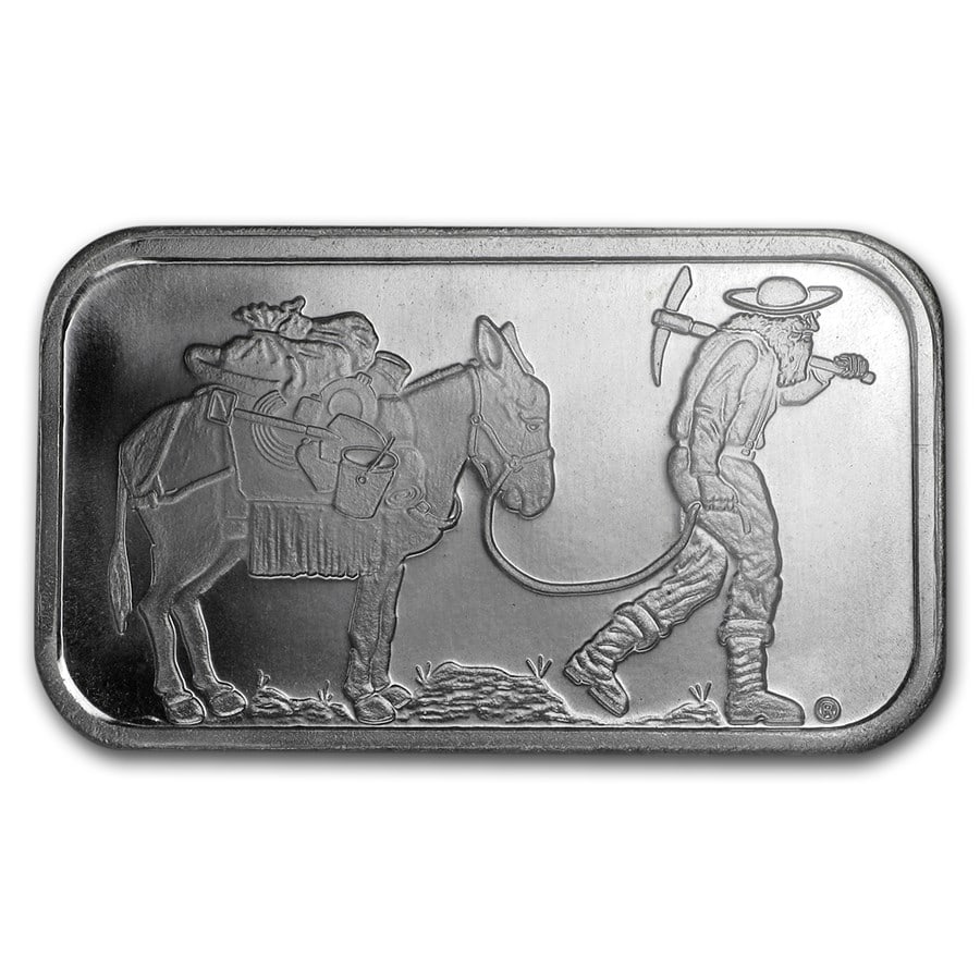 1 oz Silver Bar - SilverTowne Prospector: 1 oz Silver Bar - SilverTowne Prospector SKU no: RBJ170395 Year: N/A Grade: None Grade Service: None Mint Mark: N/A - Not Available Metal Content: 1 troy oz Purity: .999 Diameter