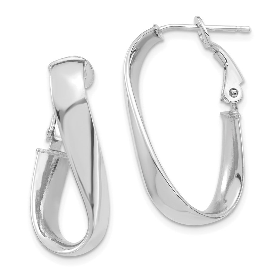 14k White Gold Oval Omega Back Hoop: 14k White Gold Oval Omega Back Hoop SKU no: RBJ184467 Metal: Gold Purity: 14K Finish: Polished Length Of Item: 27.11 mm Earring Closure: Omega Clip Back Earring Type: Hoop