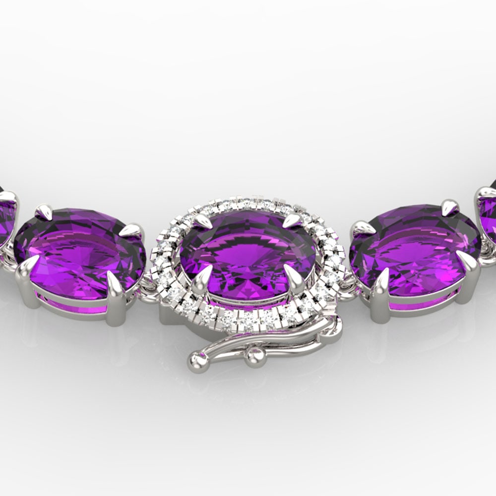 72 ctw Amethyst & VS/SI Diamond Micro Pave Necklace 14k White Gold: 72 ctw Amethyst & VS/SI Diamond Micro Pave Necklace 14k White Gold Item: Amethyst Necklace Total Gem weight: 72 carats Metal: Solid 14k White Gold Gold Product Weight: Approx. 37 grams Jewelry No