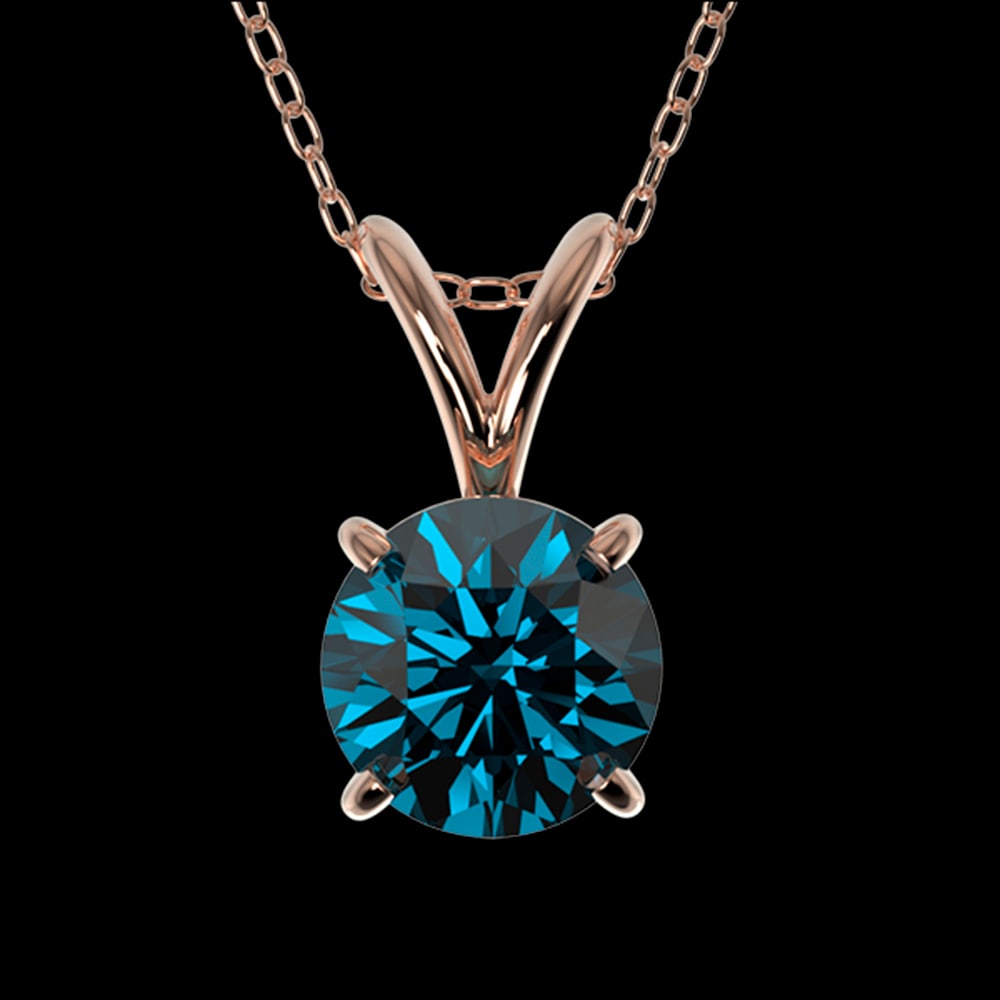 0.73 ctw Certified Intense Blue Diamond Necklace 10k Rose Gold: 0.73 ctw Certified Intense Blue Diamond Necklace 10k Rose Gold Item: Diamond Necklace Total Gem weight: 0.73 carats Metal: Solid 10k Rose Gold Gold Product Weight: Approx. 2.1 grams Jewelry Note: