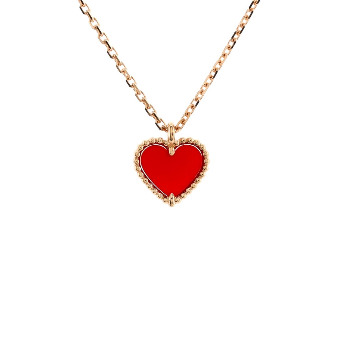 Van Cleef & Arpels Sweet Alhambra Heart Pendant Necklace 18K Rose Gold and Carnelian: Van Cleef & Arpels Sweet Alhambra Heart Pendant Necklace 18K Rose Gold and Carnelian Metal Type: 18K Rose Gold Metal Finish: High Polish Hallmarks Type: 750, Designer Signature, French Eagle?s Head, M