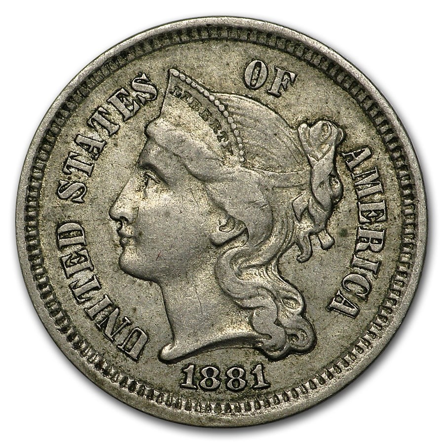 1881 3 Cent Nickel XF: 1881 3 Cent Nickel XF SKU no: RBJ 27066 Year: 1881 Grade: Extra Fine Grade Service: None Denomination: 3 Cents Mint Mark: P - Philadelphia (Not Shown) Metal Content: 0 troy oz Pu