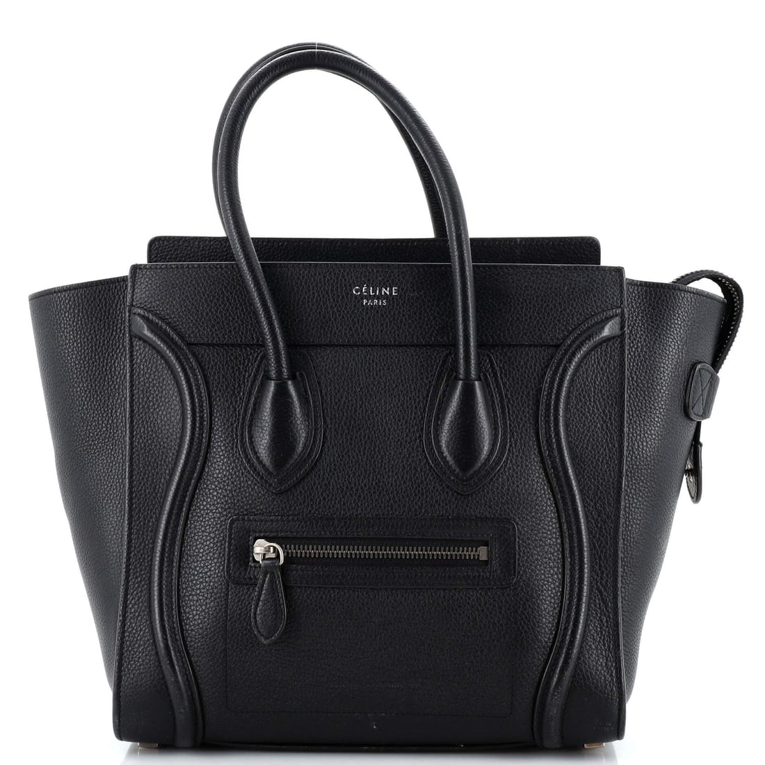 Celine Luggage Bag Grainy Leather Micro: Celine Luggage Bag Grainy Leather Micro Exterior Color: Black Interior Color: Black Exterior Material: Leather Interior Material: Suede Hardware Color: Aged Silver Accessories: No Accessories