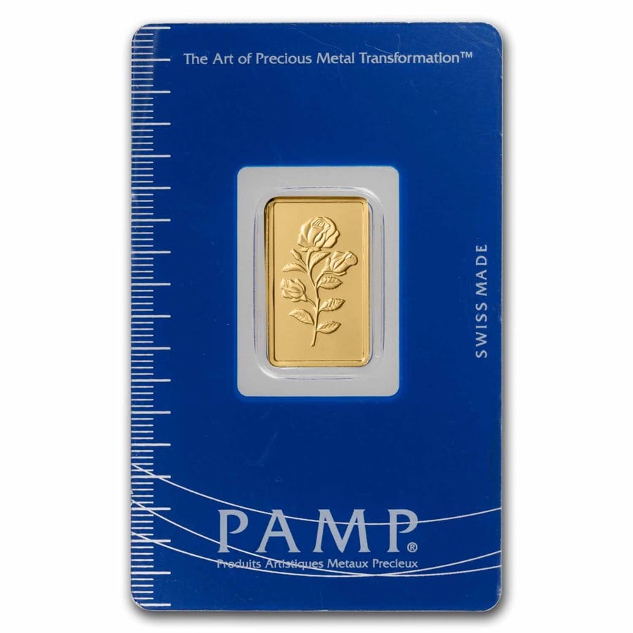 2.5 gram Gold Bar - PAMP Suisse Rosa (In Assay): 2.5 gram Gold Bar - PAMP Suisse Rosa (In Assay) SKU no: RBJ 279007 Grade: None Grade Service: Assay Card Mint Mark: N/A - Not Available Metal Content: 0.0804 troy oz Purity: .9999