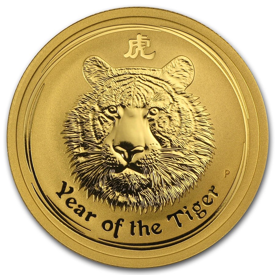 2010 Australia 1/2 oz Gold Lunar Tiger BU (Series II): 2010 Australia 1/2 oz Gold Lunar Tiger BU (Series II) SKU no: RBJ54860 Year: 2010 Grade: Brilliant Unc Grade Service: None Denomination: $50 Mint Mark: P - Perth Metal Content: 0.5 troy o