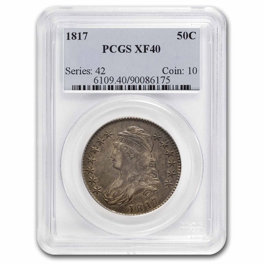 1817 Bust Half Dollar XF-40: 1817 Bust Half Dollar XF-40 PCGS Description: SKU no: RBJ282699 Year: 1817 Grade: Extra Fine - 40 Grade Service: PCGS Denomination: 50 Cents Mint Mark: P - Philadelphia