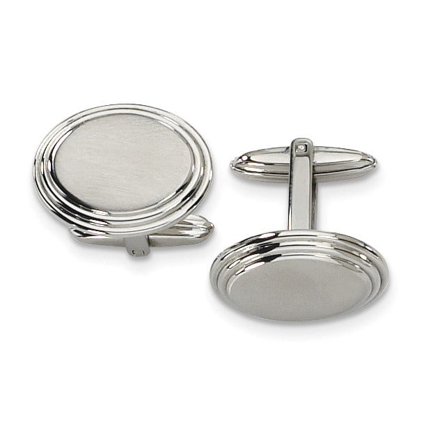 Stainless Steel Brushed and Polished: Stainless Steel Brushed and Polished Cuff Links - Oval Description: SKU no: RBJ183348 Metal: Stainless Steel Purity: 10K Finish: Polished & Brushed Length Of Item: 15 mm