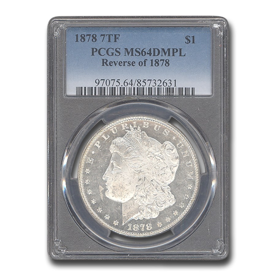 1878 Morgan Dollar 7 TF: 1878 Morgan Dollar 7 TF Rev of 78 MS-64 PCGS (DMPL) Description: SKU no: RBJ162342 Year: 1878 Grade Service: PCGS Denomination: 1 Dollar Metal Content: 0.7734 troy oz Purity: .90