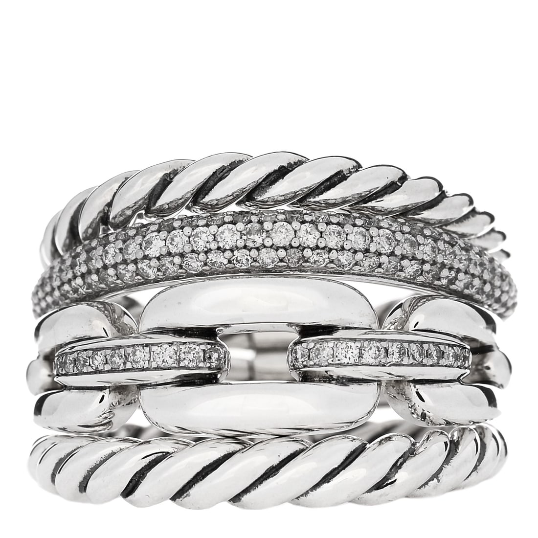 David Yurman Sterling Silver Diamond Wellesley Four-Row Ring 57 8: David Yurman Sterling Silver Diamond Wellesley Four-Row Ring 57 8 SKU no: RBJ1222888 Brand: DAVID YURMAN Condition: Excellent Condition Details: Hardware: Faint scratch(es) Size: 8 US Size: 57 EU