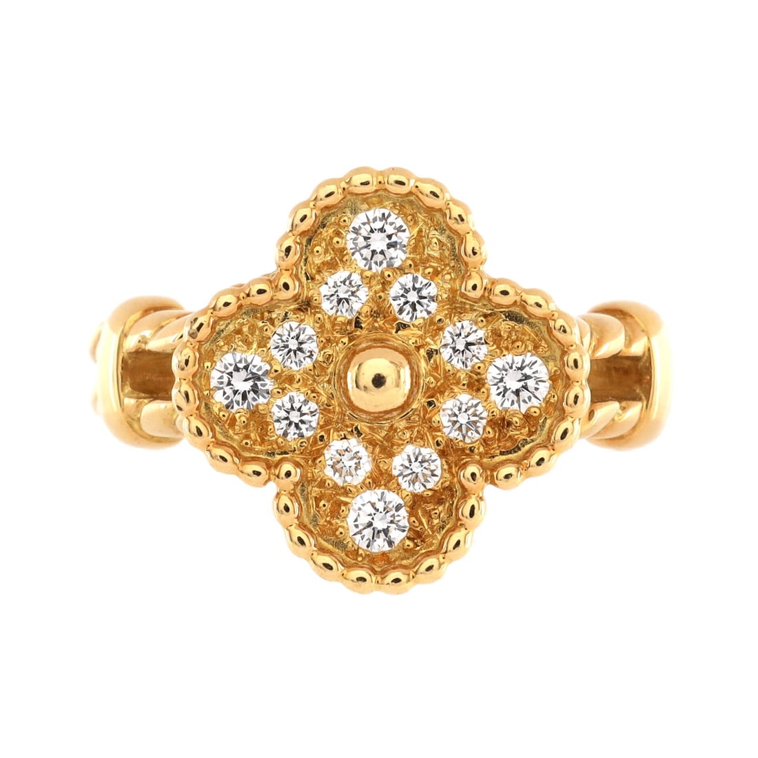 Van Cleef & Arpels Vintage: Van Cleef & Arpels Vintage Alhambra Ring 18K Yellow Gold with Diamonds .32CT Description: Metal Type: 18K Yellow Gold Metal Finish: High Polish Hallmarks Type: 750, Designer Signature, French Eagle?s
