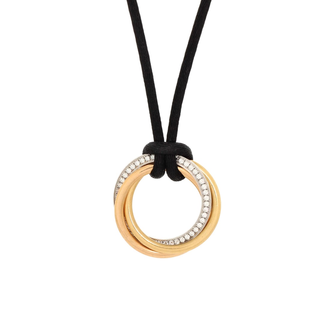 Cartier Trinity on Cord Necklace: Cartier Trinity on Cord Necklace Metal Type: 18K Tri Colored Gold Metal Finish: High Polish Hallmarks Type: 750, Designer Signature, Maker's Mark, Serial Number Signature / Hallmark Location: Clasp, I