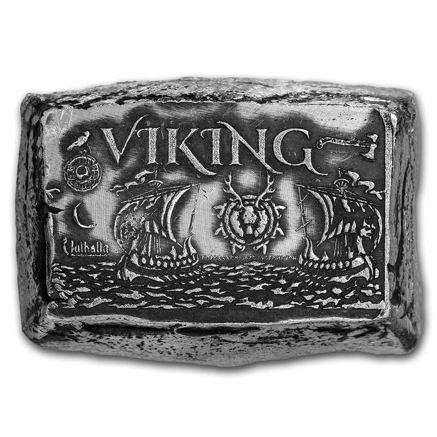 2 oz Hand Poured Silver Bar: Details: 2 oz Hand Poured Silver Bar - Viking Longships SKU no: RBJ263704 Grade: None Grade Service: None Mint Mark: N/A - Not Available Metal Content: 2 troy oz Purity: .999 Thickness: V