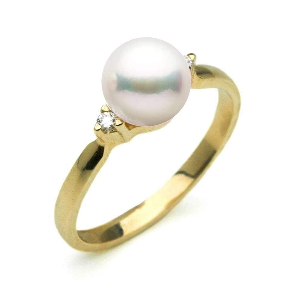 White Akoya Pearl and 2-Diamond Sweetheart Ring, 7.0-7.5mm, 14K Gold: White Akoya Pearl and 2-Diamond Sweetheart Ring, 7.0-7.5mm, 14K Gold 6 / 14K White Gold