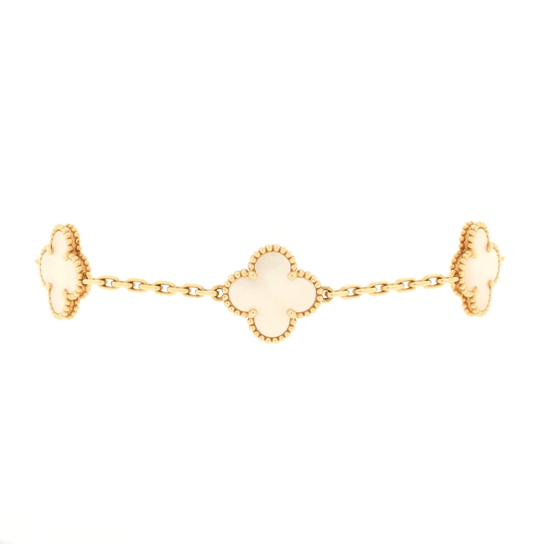 Van Cleef & Arpels Vintage: Van Cleef & Arpels Vintage Alhambra 5 Motifs Bracelet 18K Yellow Gold and Mother of Pearl Metal Type: 18K Yellow Gold Metal Finish: High Polish Hallmarks Type: 750, Designer Signature, French Eagle?s