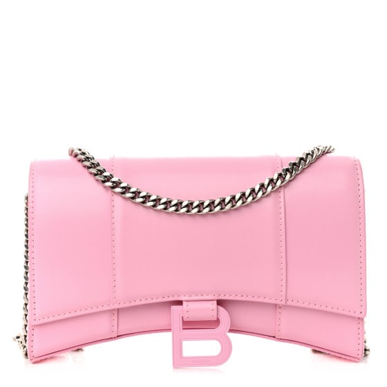 Balenciaga Shiny Box Calfskin Tonal: Balenciaga Shiny Box Calfskin Tonal B Hourglass Chain Bag Candy Pink SKU no: RBJ1381515 Brand: BALENCIAGA Condition: Excellent Condition Details: Exterior: Edge wear, marks, wear at resin glazing, fai