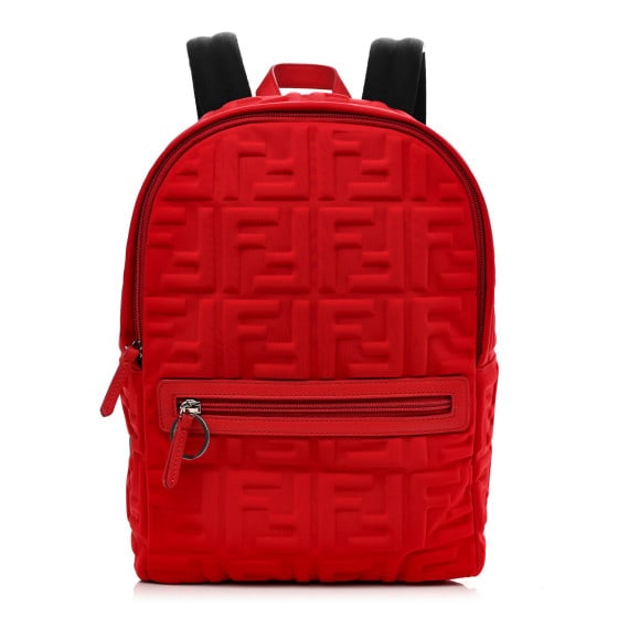 Fendi Econyl Nylon Lycra Vitello Seta FF Embossed Kids Backpack Rosso Cardinale: Fendi Econyl Nylon Lycra Vitello Seta FF Embossed Kids Backpack Rosso Cardinale SKU no: RBJ1385285 Brand: FENDI Condition: Excellent Condition Details: Handle: Creases, Exterior: Marks, Interior: Surf