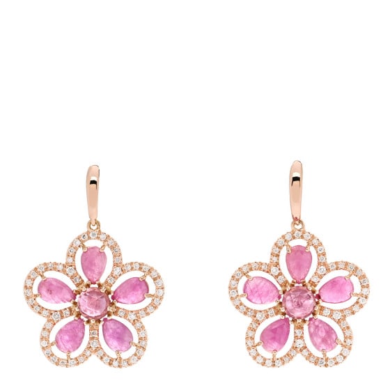 Roberto Coin 18K Rose Gold: Roberto Coin 18K Rose Gold Diamond Pink Sapphire Flower Drop Earrings SKU no: RBJ1290113 Brand: ROBERTO COIN Condition: Excellent Condition Details: Hardware: Faint scratch(es) Length: 30 mm Width