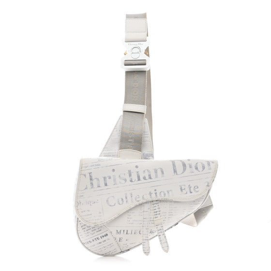 Christian Dior X Daniel Arsham Grained Calfskin Newspaper Print Saddle Bag White: Christian Dior X Daniel Arsham Grained Calfskin Newspaper Print Saddle Bag White This is an authentic CHRISTIAN DIOR X DANIEL ARSHAM Grained Calfskin Newspaper Print Saddle Bag in White. This stylish