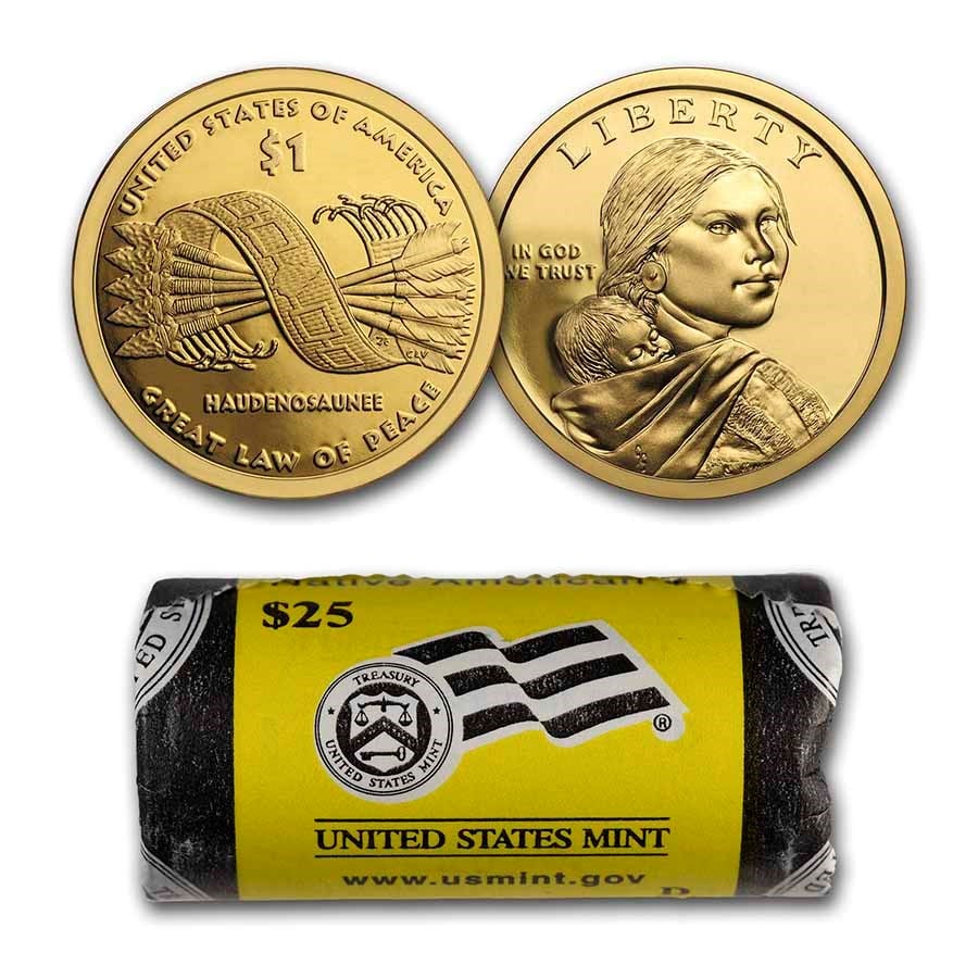 2010-D Native Amer $1 - Great Law of Peace (25-Coin Mint Roll) BU: 2010-D Native Amer $1 - Great Law of Peace (25-Coin Mint Roll) BU SKU no: RBJ206463 Year: 2010 Grade: Brilliant Unc Grade Service: None Denomination: $1.00 Mint Mark: D - Denver Metal Con
