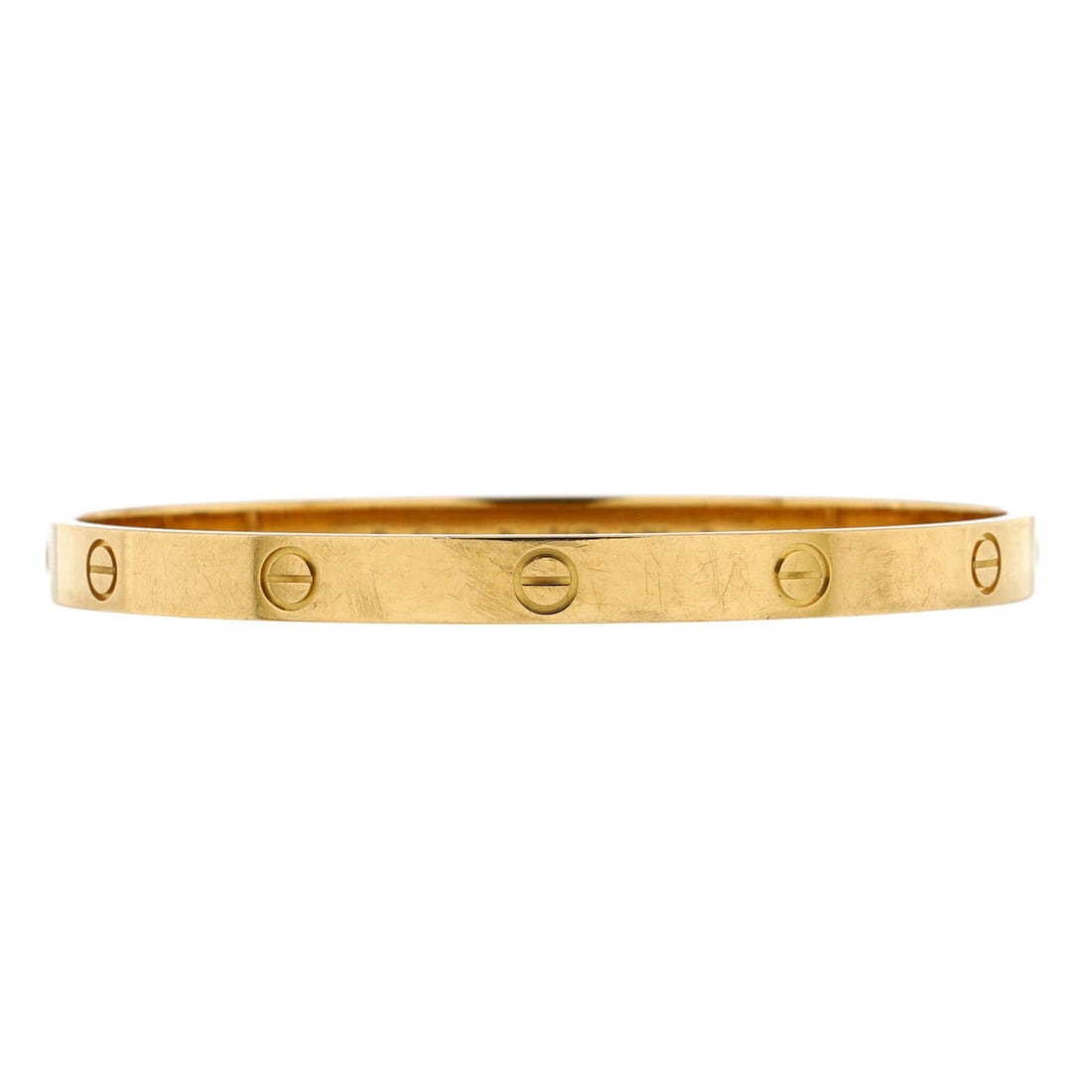 Cartier Love Bracelet 18K Yellow Gold: Cartier Love Bracelet 18K Yellow Gold Metal Type: 18K Yellow Gold Metal Finish: High Polish Hallmarks Type: 750, Designer Signature, Maker's Mark, Serial Number, Size Signature / Hallmark Location: In