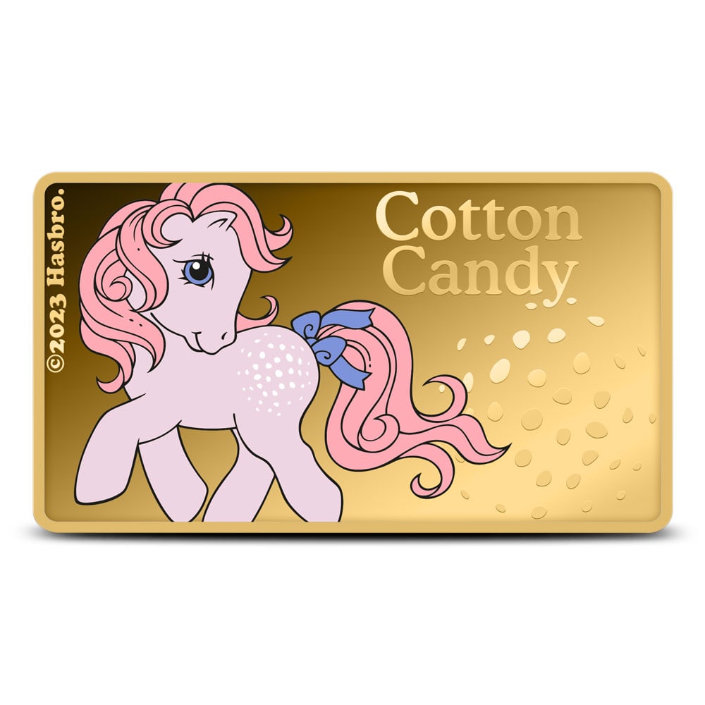 2024 1/200 oz Proof Colorized Samoa Gold My Little Pony Cotton Candy Coin (Folder + CoA): 2024 1/200 oz Proof Colorized Samoa Gold My Little Pony Cotton Candy Coin (Folder + CoA) SKU no: RBJ5530046 Year: 2024 Mint Mark: Not Shown Purity: .999 Condition: Proof Face Value: 50 Tala