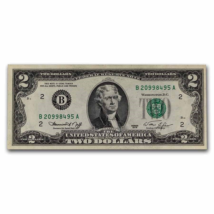 1976 (B-New York) $2.00 FRN XF (Fr#1935-B): 1976 (B-New York) $2.00 FRN XF (Fr#1935-B) SKU no: RBJ247939 Year: 1976 Grade: Extra Fine Grade Service: None Denomination: 2 Dollars Mint Mark: B - New York Metal Content: 0 troy oz