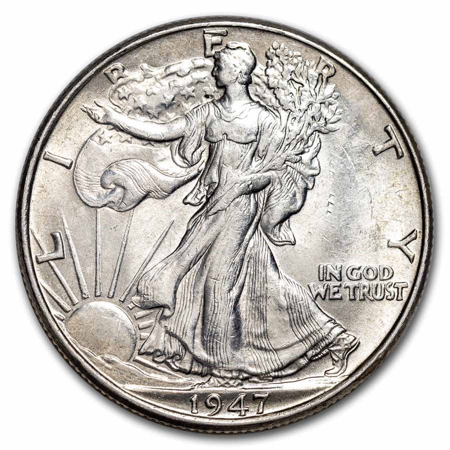 1947 Walking Liberty Half Dollar BU: 1947 Walking Liberty Half Dollar BU SKU no: RBJ2642 Year: 1947 Grade: Brilliant Unc Grade Service: None Denomination: $0.50 Mint Mark: P - Philadelphia (Not Shown) Metal Content: 0.3575 t