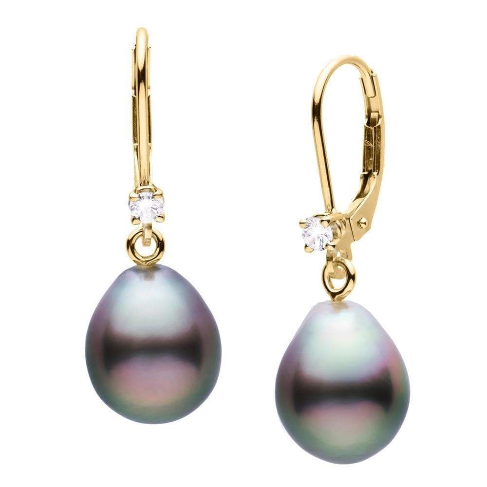 Black Tahitian Drop-Shaped Pearl and Diamond Leverback Dangle Earrings: Black Tahitian Drop-Shaped Pearl and Diamond Leverback Dangle Earrings 14K White Gold / 11.0-12.0mm