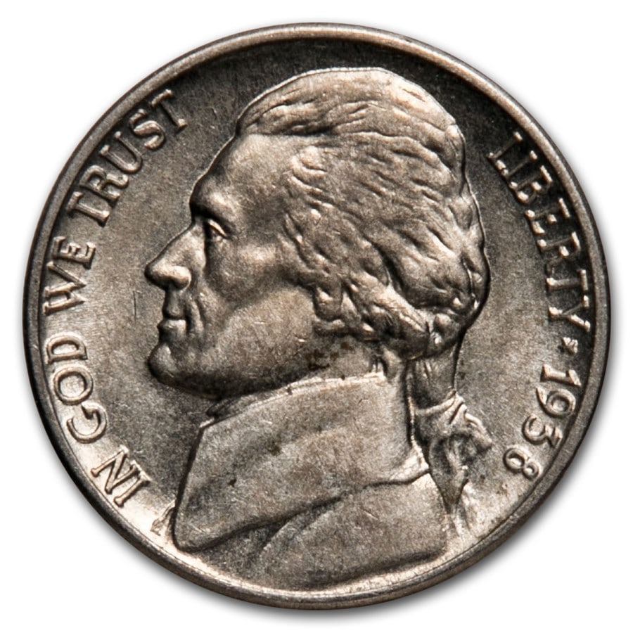 1938 Jefferson Nickel AU: 1938 Jefferson Nickel AU SKU no: RBJ228947 Year: 1938 Grade: Almost Unc Grade Service: None Denomination: 5 Cents Mint Mark: P - Philadelphia (Not Shown) Metal Content: 0 troy oz
