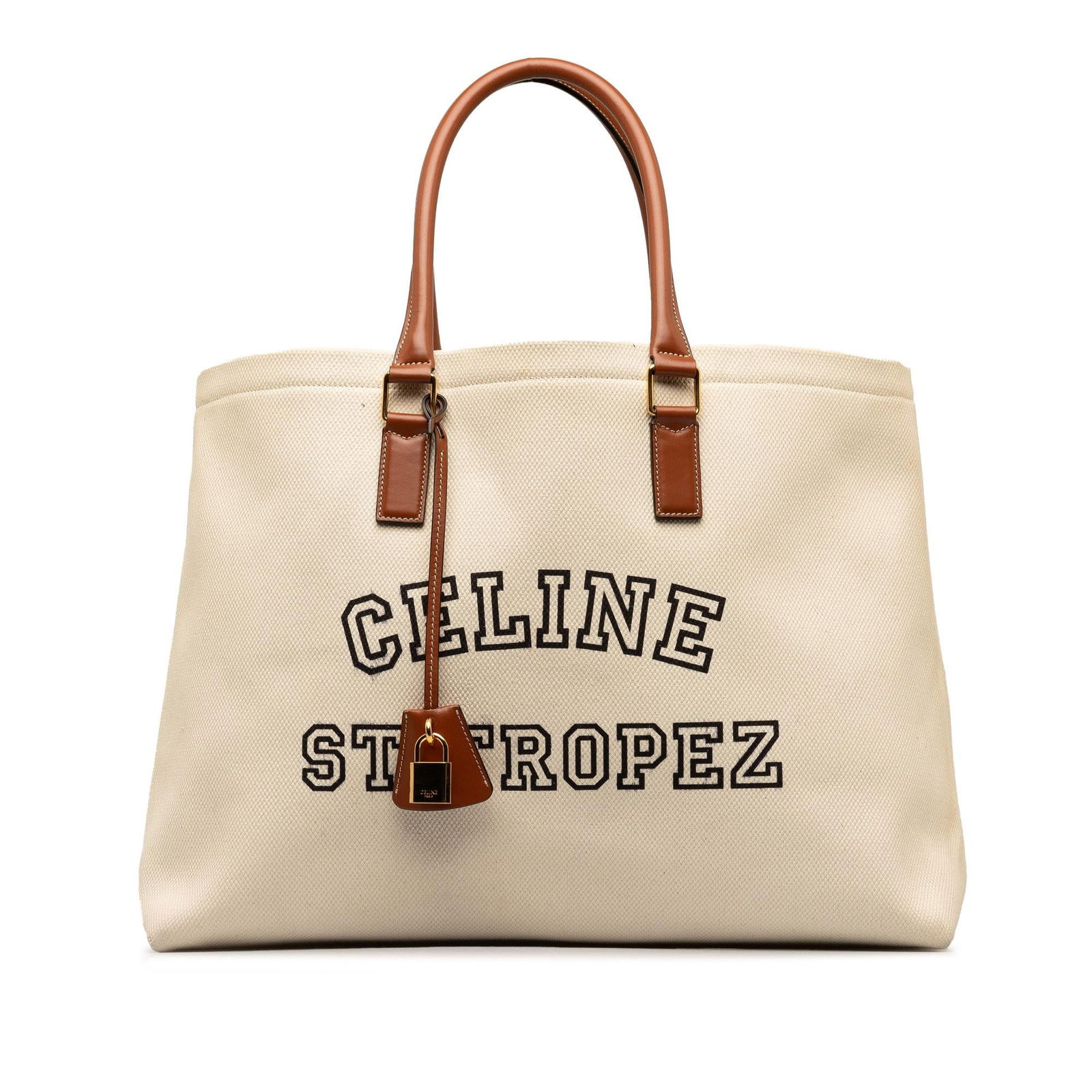 Celine St. Tropez Horizontal Cabas Tote: Celine St. Tropez Horizontal Cabas Tote Condition Quality: Exterior Front stained with Transfer Of Color, Other. Exterior Back stained with Other. Exterior Bottom stained with Other. Exterior Handle W