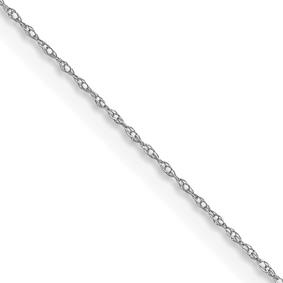 14K White Gold .4 mm Carded Cable Rope Chain - 16 in.: 14K White Gold .4 mm Carded Cable Rope Chain - 16 in. SKU no: RBJ265435 Metal: Gold Purity: 14K Chain Type: Rope Chain Length: 16 in Chain Width: 0.4 mm Clasp/Connector: Spring Ring